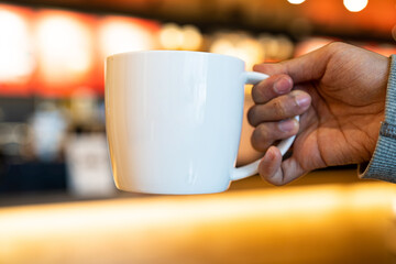  Handed white hot coffee latte cup for background