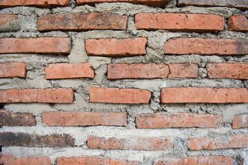 Red grunge brick wall, abstract background texture with old dirty and vintage style pattern