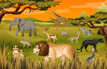 Gruppe wilder afrikanischer Tiere in der Waldszene © blueringmedia
