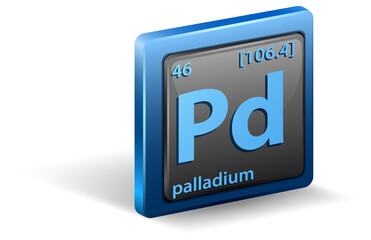 Palladium chemical element. Chemical symbol with atomic number and atomic mass.