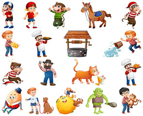 Obraz premium Set of different nursery rhyme character isolated on white background