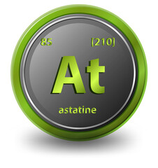 Astatine chemical element. Chemical symbol with atomic number and atomic mass.