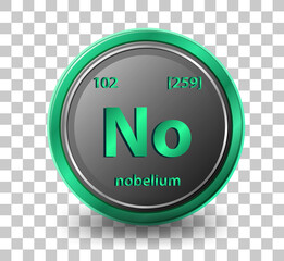 Nobelium chemical element. Chemical symbol with atomic number and atomic mass.