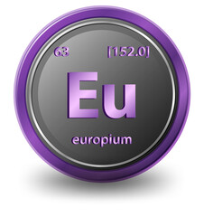 Europium chemical element. Chemical symbol with atomic number and atomic mass.