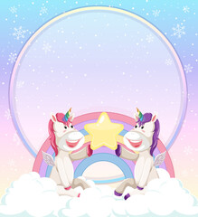Blank banner with cute unicorn sit on the cloud