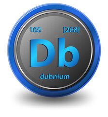 Dubnium chemical element. Chemical symbol with atomic number and atomic mass.