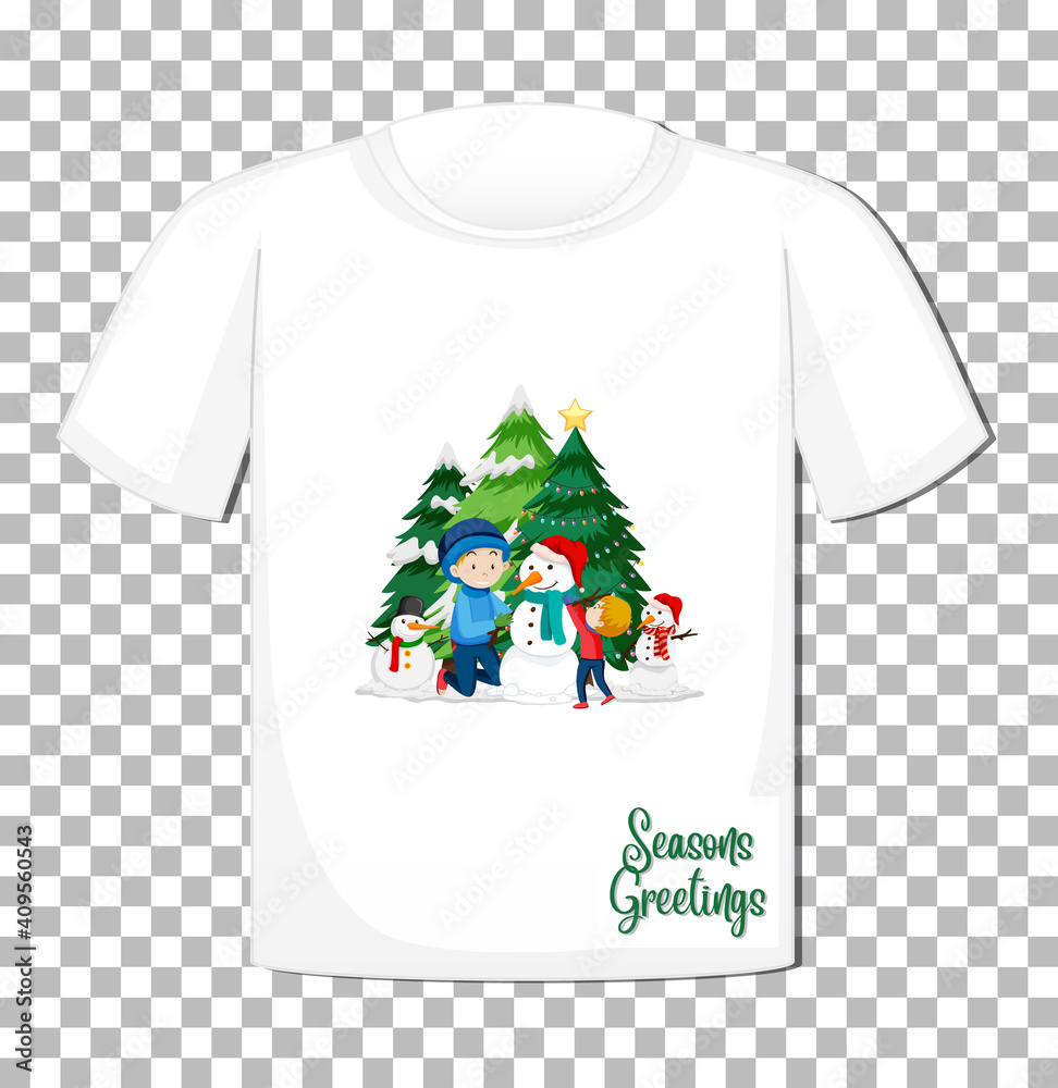 Canvas Prints Children playing with snowman in Christmas theme on t-shirt on transparent background