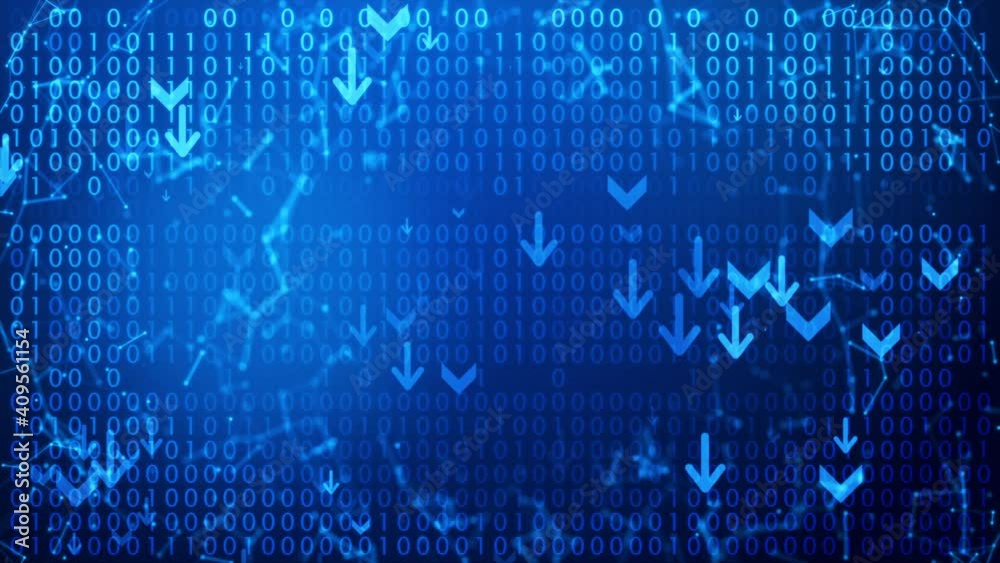 Poster abstract background with random binary numeric 0 1 and moving arrow for data networking technology c