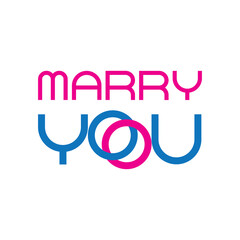 MARRY YOU letter with couple ring logo design vector