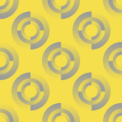 Geometric seamless pattern in yellow and gray colors. Modern abstract background with concentric circles. Color gradient