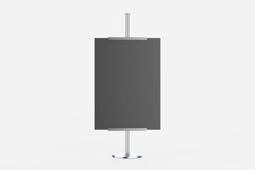 Naklejka premium Metallic Stand with Paper Banner Mockup isolated on white background. 3d illustration