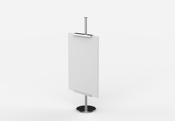 Metallic Stand with Paper Banner Mockup isolated on white background. 3d illustration