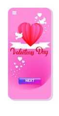 valentines day celebration love banner flyer or greeting card with paper cut heart vertical vector illustration