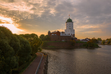 View of the Vyborg Castle on a October cloudy evening. Leningrad region, Russia