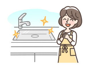キレイなキッチンで喜ぶ主婦