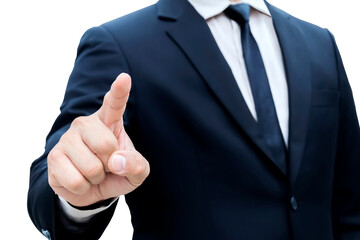 Asian business man pushing on a touch screen interface