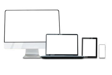 Computer, laptops, tablets and mobile phones. Mock up image of electronic gadgets