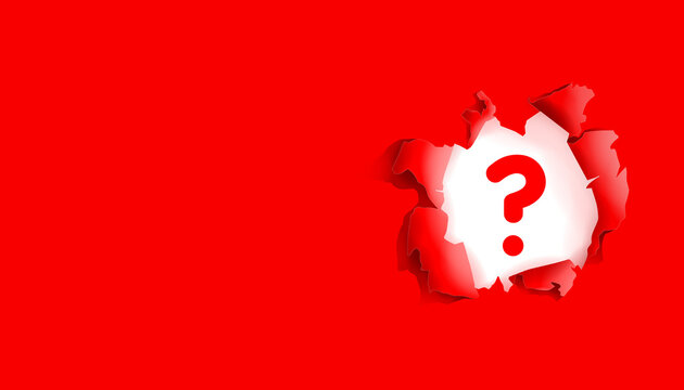 The concept of question marks. Torn red paper with a red question mark