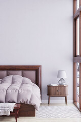 Modern interior design with white empty mock-up wall. 3D Rendering, 3D Illustration