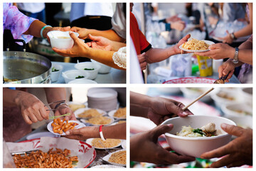 Collage of food donation to the poor : concept of sharing