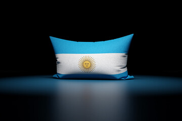 3d illustration of rectangular pillow depicting the national flag of Argentina under red light on...