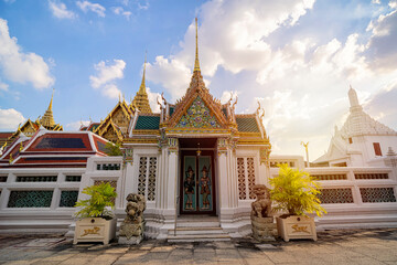 Typical ancient Thai architecture. View of the main building of Wat Phra Kaew - The Grand Royal Palace complex.