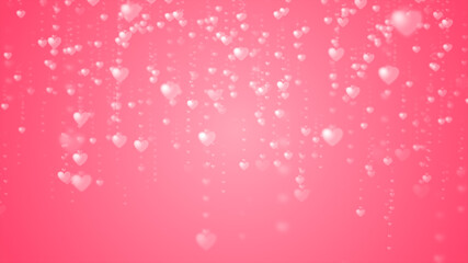 Valentine's day abstract background, flying pink hearts with lettering and particles valentines concept, 3d rendering
