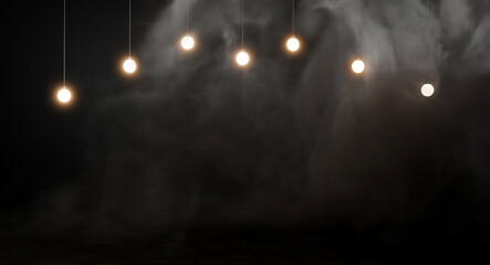 Light bulbs on dark smoke background.3d rendering.