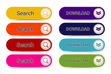 Obraz premium Set of color buttons for web or app, Search, Download