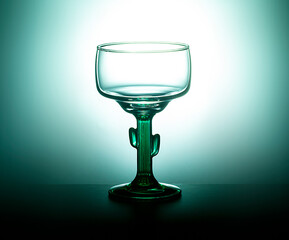 a cocktail glass with a foot in the form of a cactus against a bright background, closeup