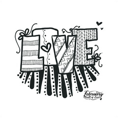 love, heart, vector illustration hand drawing, doodle, for valentines day special, black and white cutie heart and all of "Love"