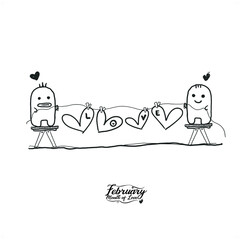 love, heart, vector illustration hand drawing, doodle, for valentines day special, black and white cutie heart and all of 