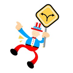 uncle sam america and two direction path road sign cartoon doodle flat design style vector illustration