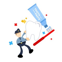 police officer and dental care cartoon doodle flat design style vector illustration