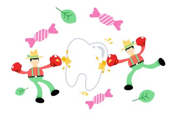 farmer man agriculture punch tooth dental care cartoon doodle flat design style vector illustration