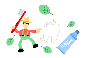 farmer man agriculture and dental care cartoon doodle flat design style vector illustration