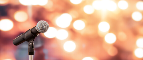 Public speaking backgrounds, Close-up the microphone on stand for speaker speech presentation stage...
