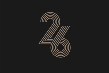 Number 26 Logo, Monogram Number 26 logo multi line style, usable for anniversary and business logos, flat design logo template, vector illustration - obrazy, fototapety, plakaty