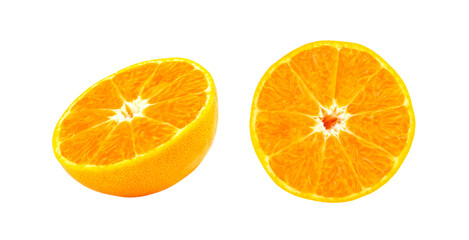 Orange fruit cut in half isolated on white background