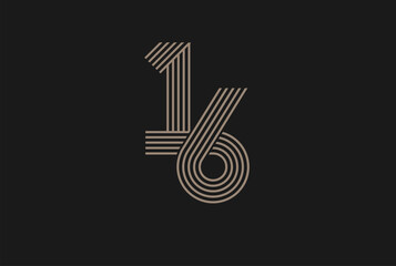 Number 16 Logo, Monogram Number 16 logo multi line style, usable for anniversary and business logos, flat design logo template, vector illustration - obrazy, fototapety, plakaty