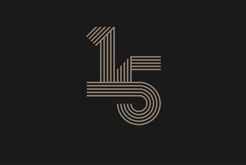 Number 15 Logo, Monogram Number 15 logo multi line style, usable for anniversary and business logos, flat design logo template, vector illustration