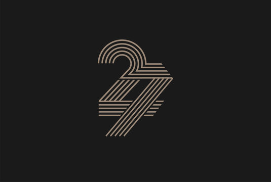 Number 27 Logo, Monogram Number 27 logo multi line style, usable for anniversary and business logos, flat design logo template, vector illustration