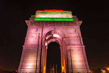India gate during night at New Delhi, India.