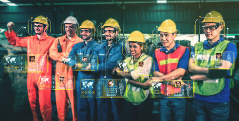 Facial recognition technology for industry worker to access machine control . Future concept interface showing digital biometric security system that analyze human face to verify personal data .