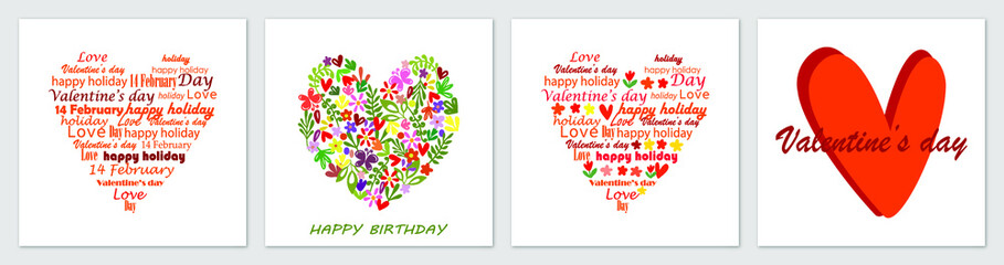 A set of vector greeting backgrounds with a heart. Square creative templates for postcards, covers, and story designs in social networks.