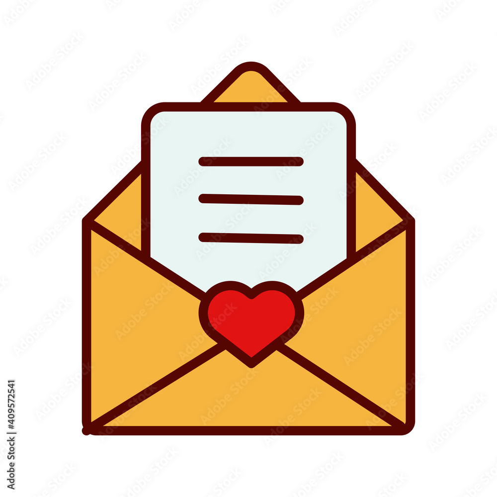 Sticker heart love symbol in envelope flat style icon