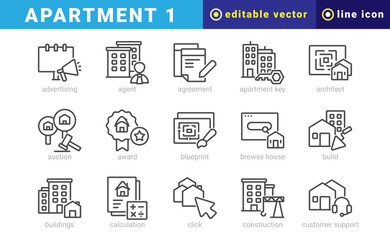 apartment 1, elements of apartment icon set. Outline Style. vector editable icons
