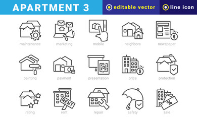 apartment 3, elements of apartment icon set. Outline Style. vector editable icons