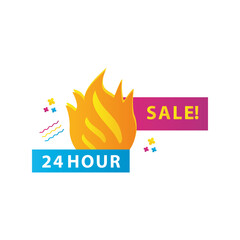 24 hours sale countdown lettering with fire flames
