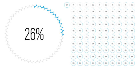 Set of circle percentage diagrams meters from 0 to 100 ready-to-use for web design, user interface UI or infographic - indicator with blue